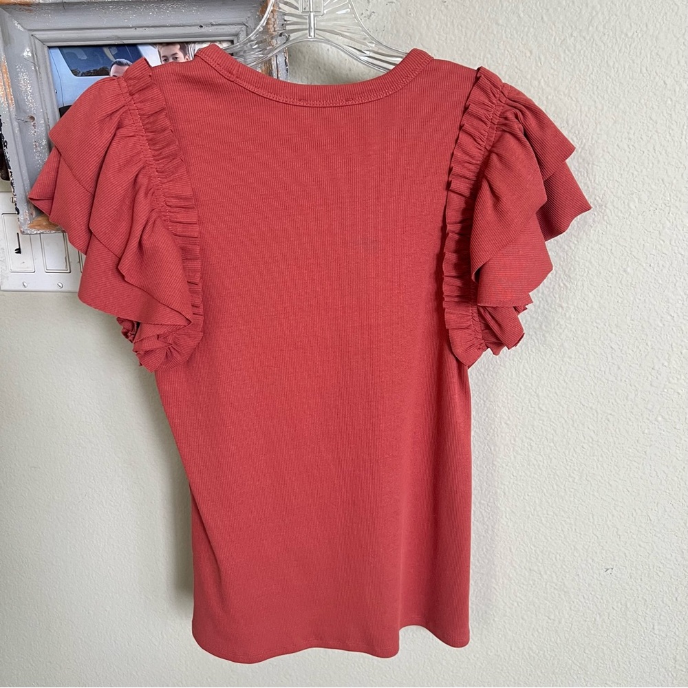 Express Pink Ruffled Flutter Sleeve T-Shirt - Picture 4 of 4